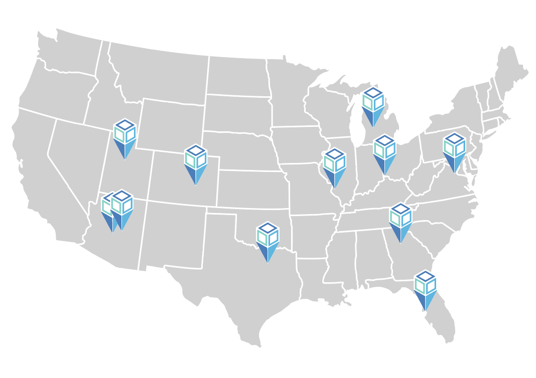 map of United States wit location images on cities of other locations